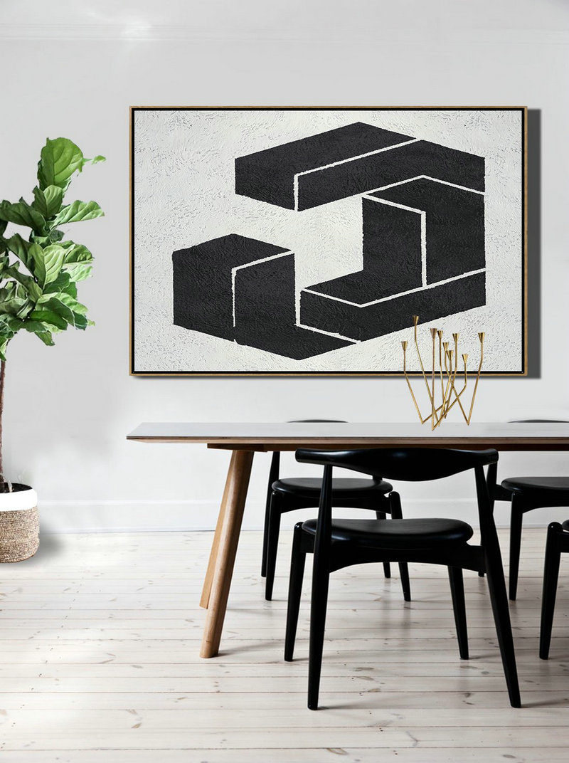 Huge Canvas Art On Canvas,Oversized Horizontal Minimal Art On Canvas, Black And White Geometric Minimalist Painting - Giant Canvas Wall Art